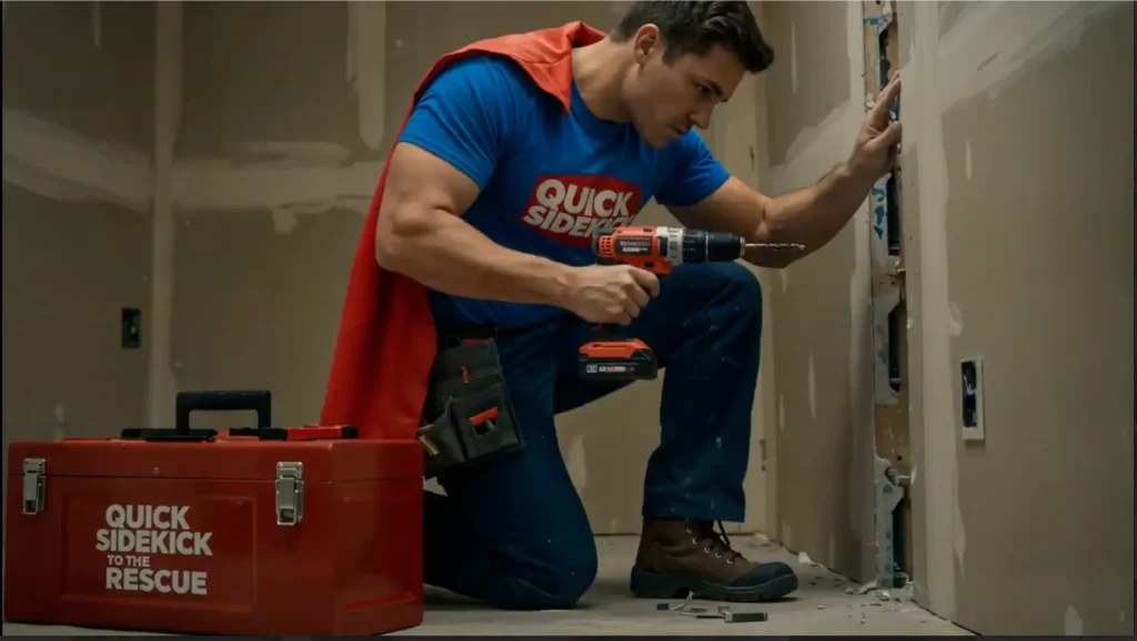 Handyman repairing drywall hole in South Surrey home