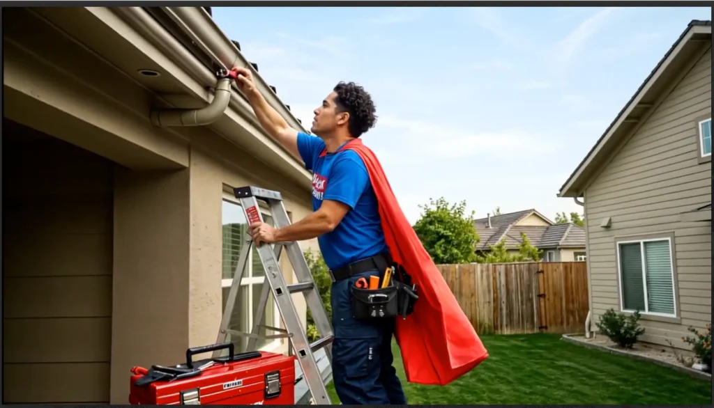 Handyman repairing residential gutter in South Surrey