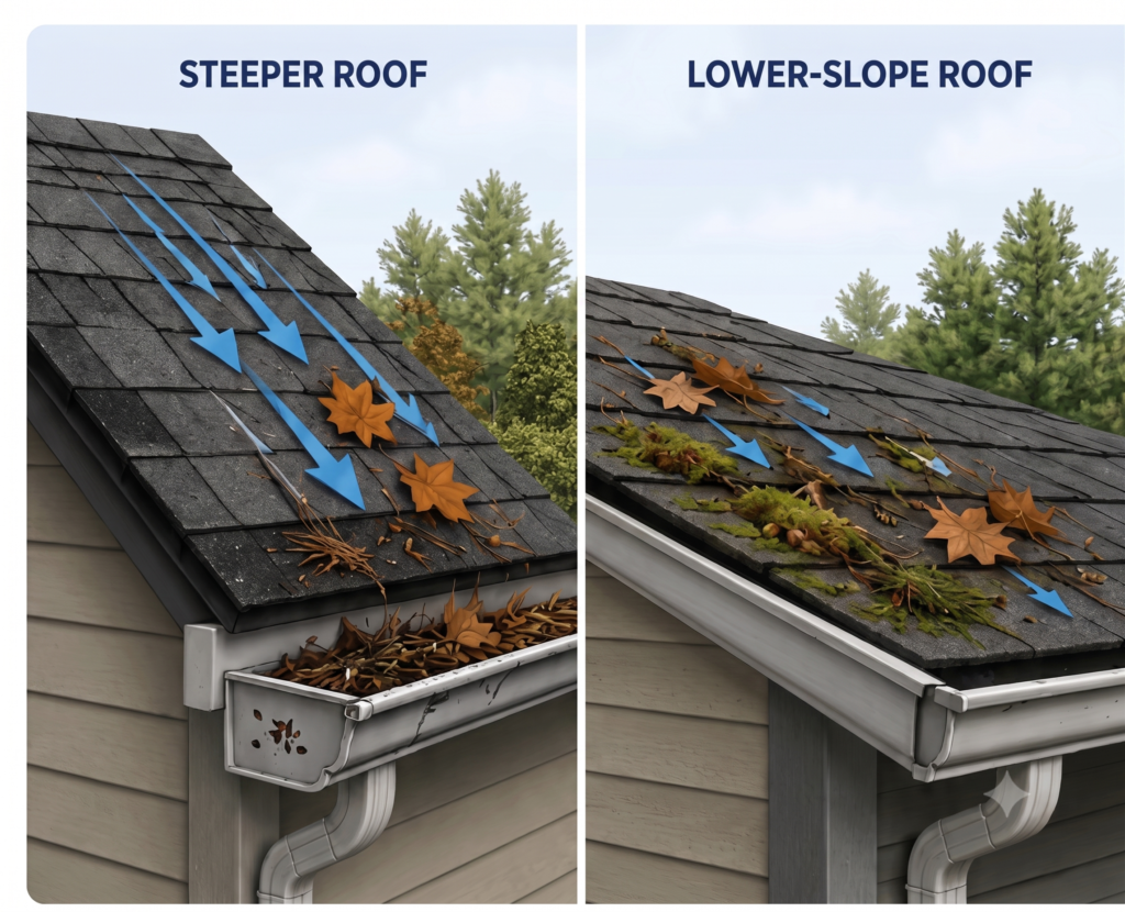 the steepness of the roof effects your gutters