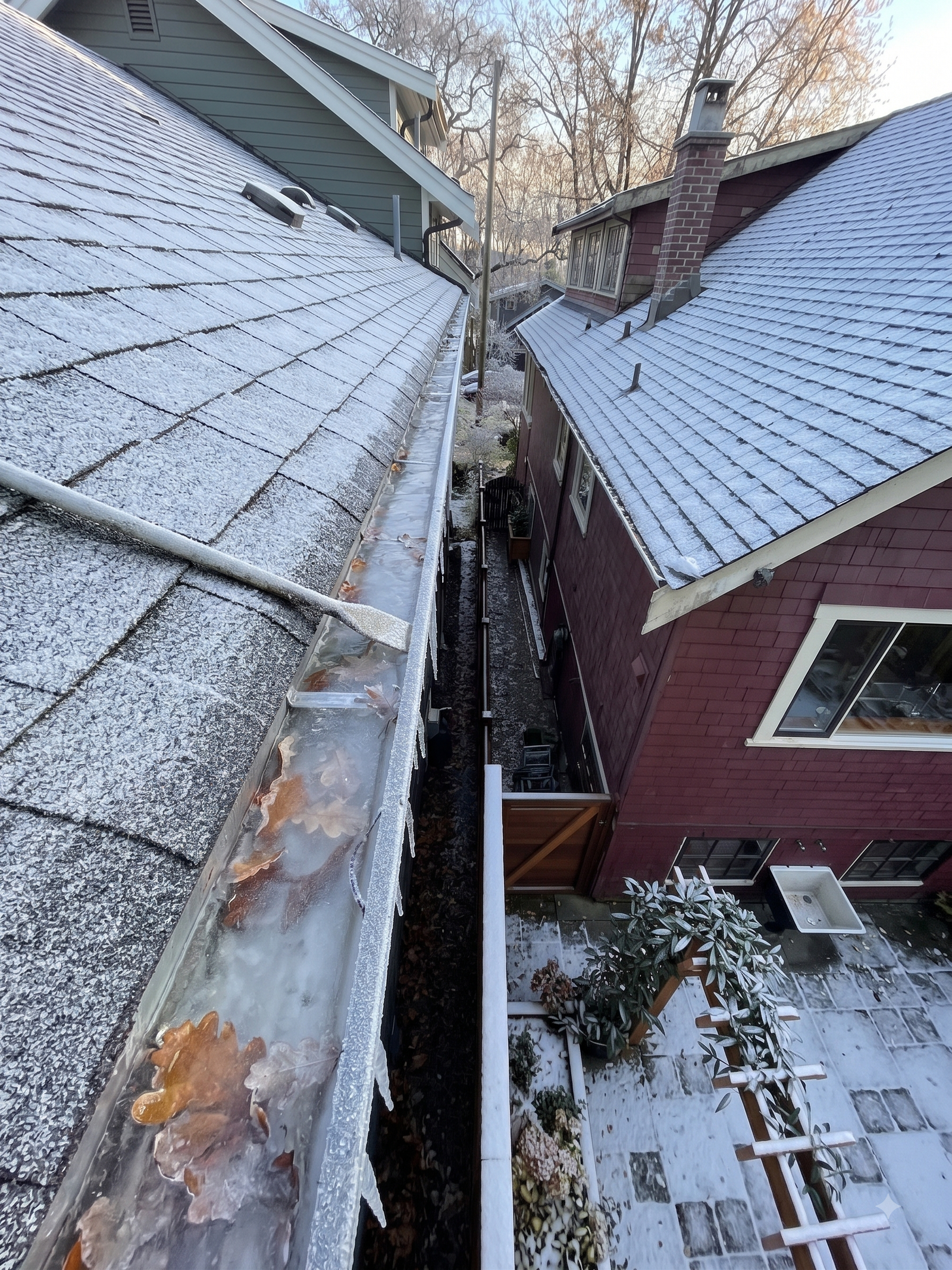 Wet gutter debris during Vancouver winter weather
