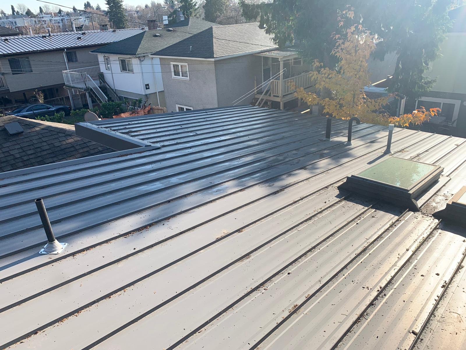 Metal roof after leaves and debris were removed