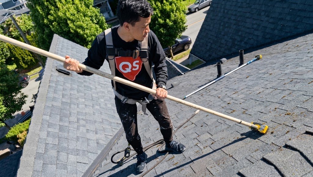 Physical roof moss removal and brush cleaning in Vancouver