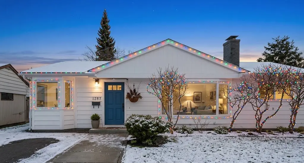 Christmas lights installed on a one-level home in Vancouver