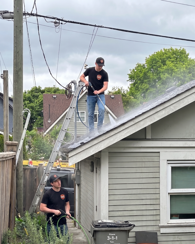 Soft wash roof cleaning on asphalt shingles in Vancouver