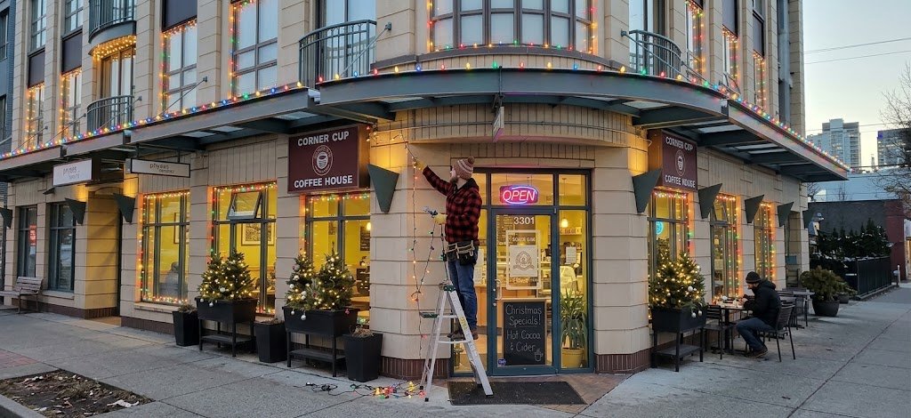 Commercial Christmas light installation in Vancouver