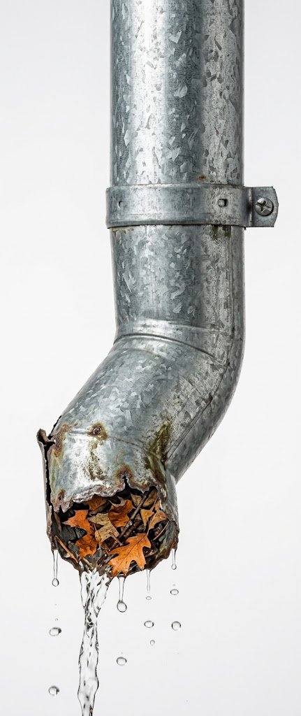 Damaged downpipe requiring repair