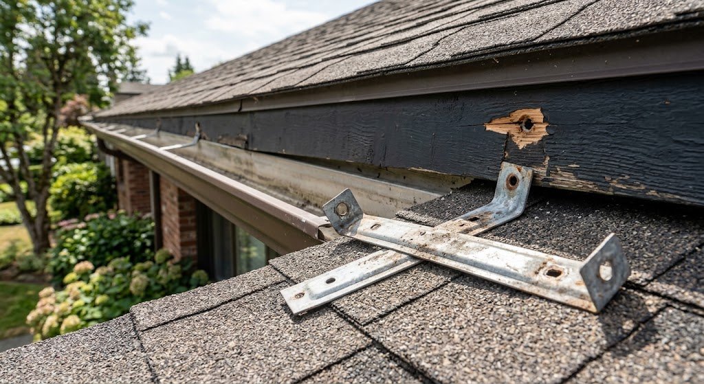 Loose or missing gutter bracket on a gutter