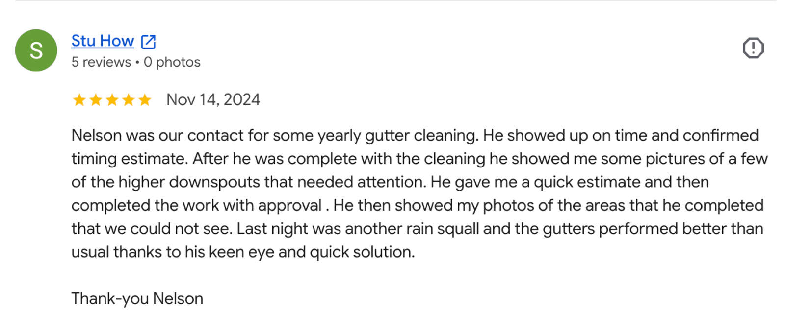 Quick Sidekick gutter service review from Vancouver customer
