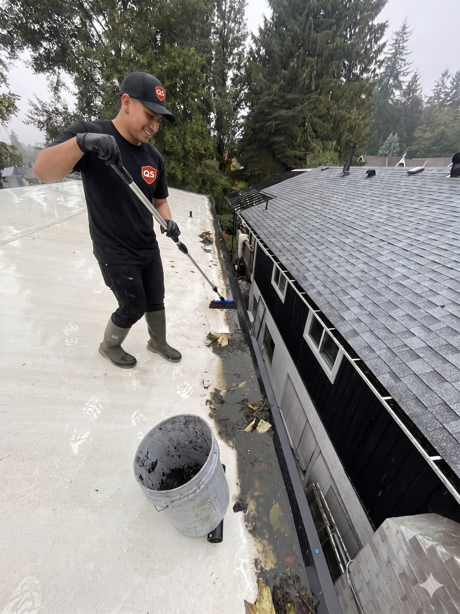 Quick Sidekick technician accessing gutters on a residential home in Vancouver