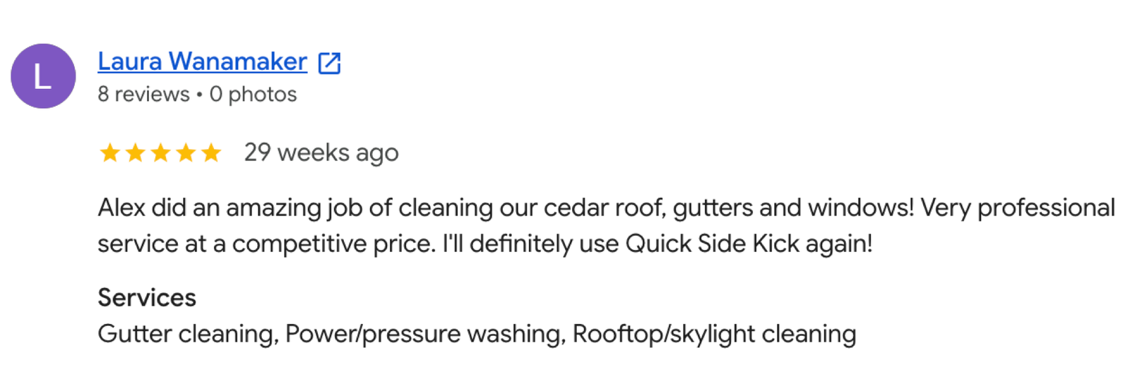 Quick Sidekick gutter customer review in Greater Vancouver