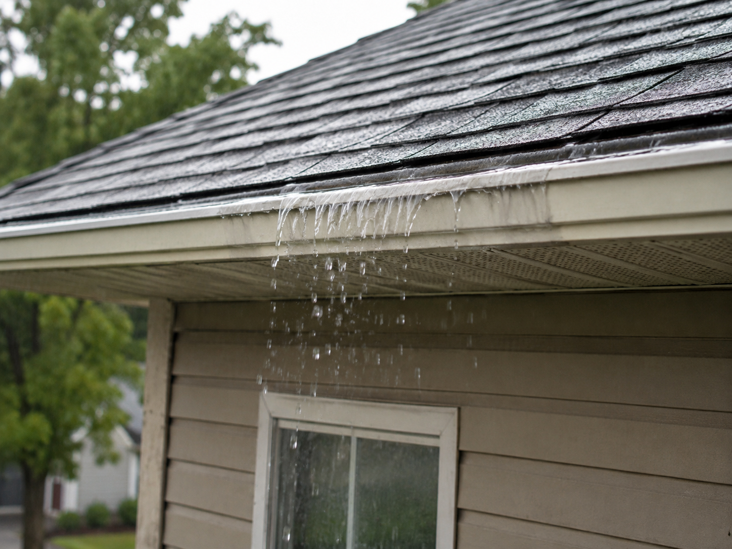 Gutter overflowing in the middle because of poor drainage