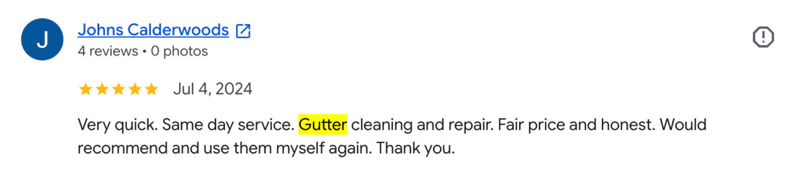 Vancouver customer review for Quick Sidekick gutter repair