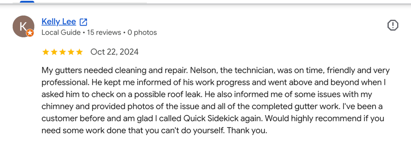 Gutter repair review from a Quick Sidekick customer in Vancouver