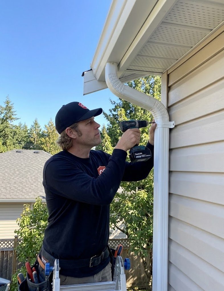Quick Sidekick technician installing a downpipe in Vancouver
