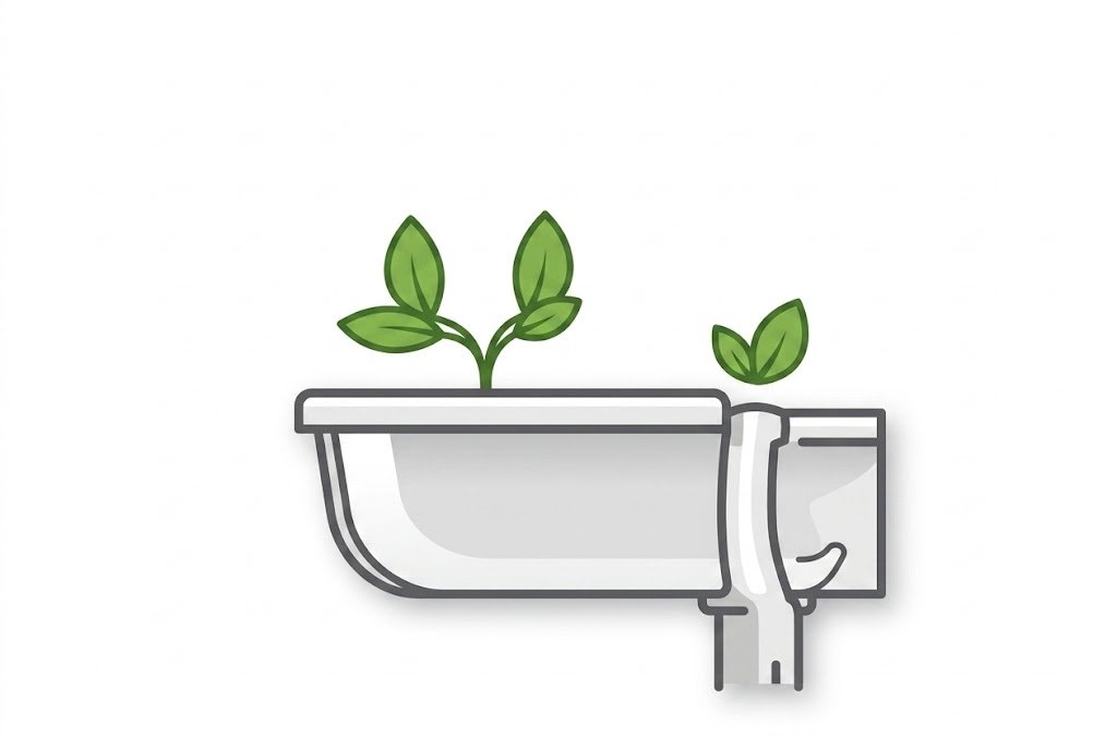 Plants and organic growth inside a clogged gutter