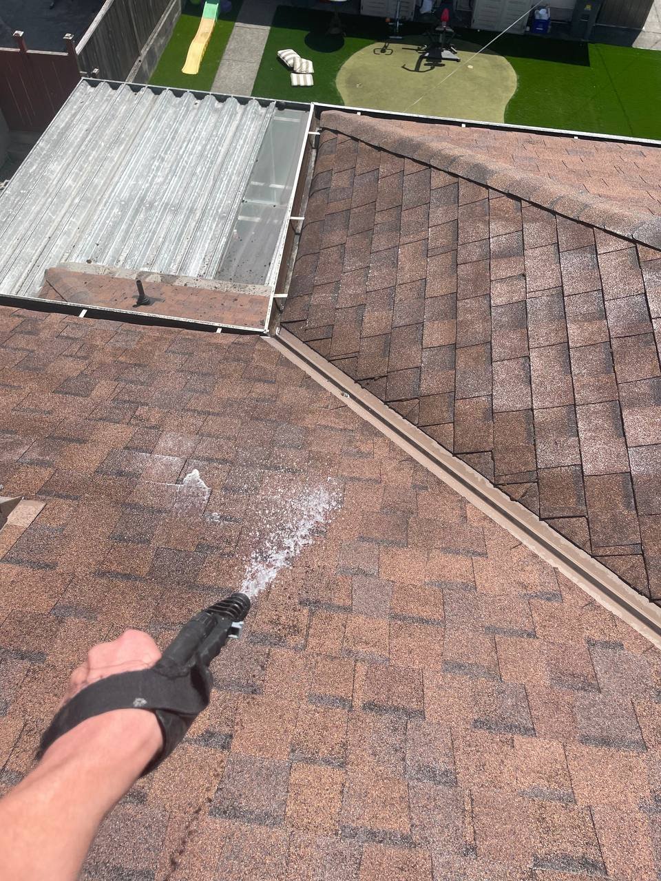 Roof moss treatment on asphalt shingles in Vancouver