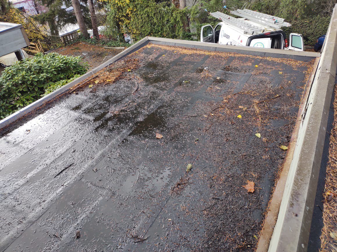 Flat roof membrane before surface cleaning