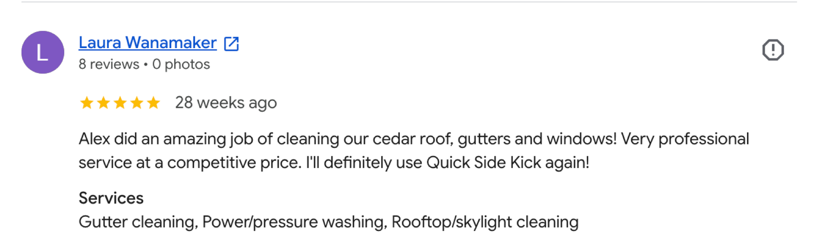 Quick Sidekick gutter cleaning customer review