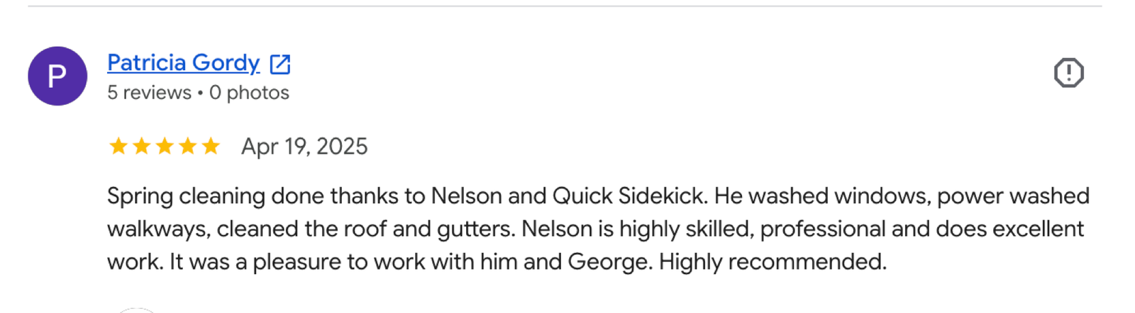 Quick Sidekick roof cleaning Google review 6