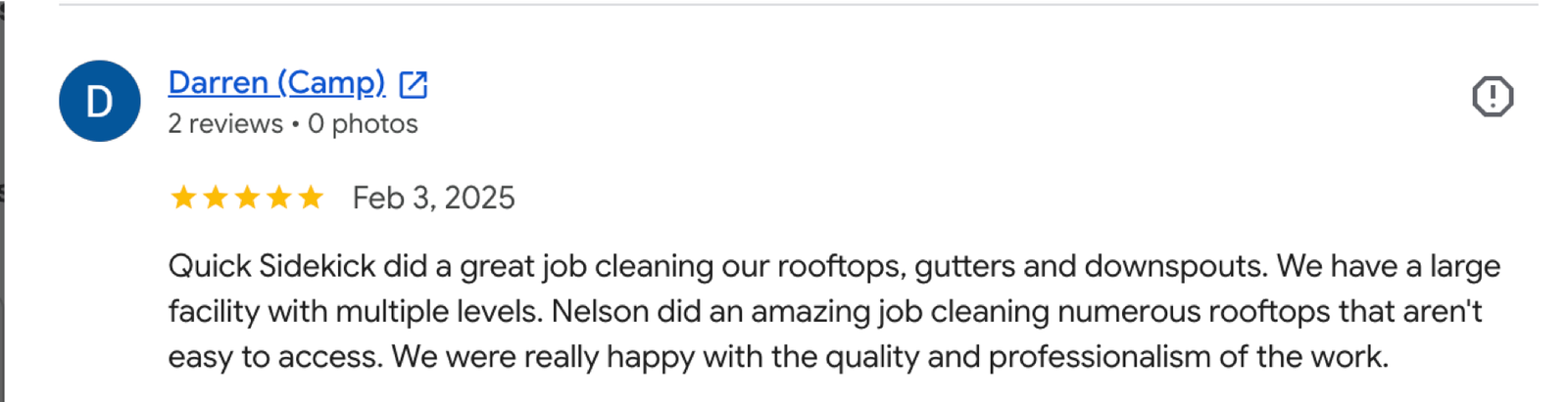 Quick Sidekick roof cleaning Google review 7