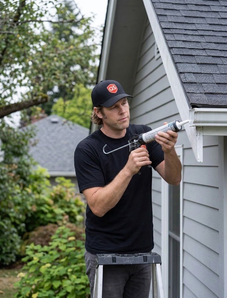 Quick Sidekick technician sealing a leaking gutter in Vancouver
