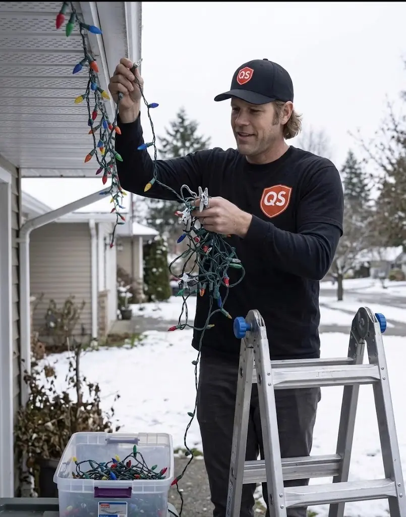 Quick Sidekick removing Christmas lights from a Vancouver home