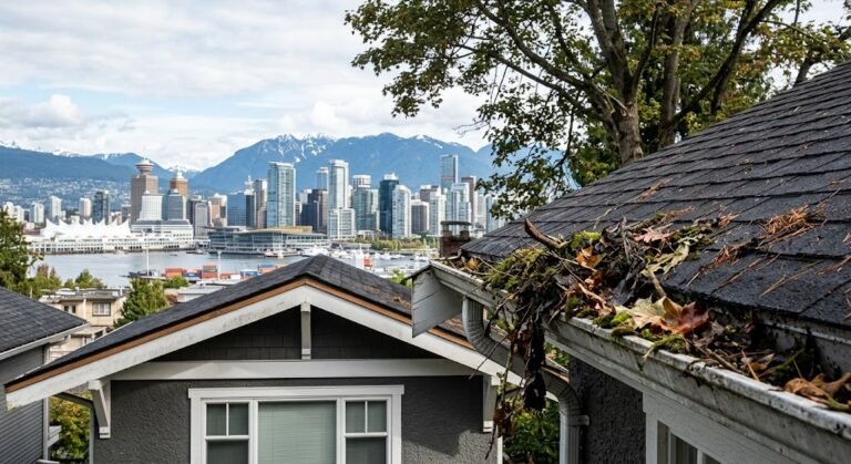 sample of full gutter in vancouver with vancouver in the background