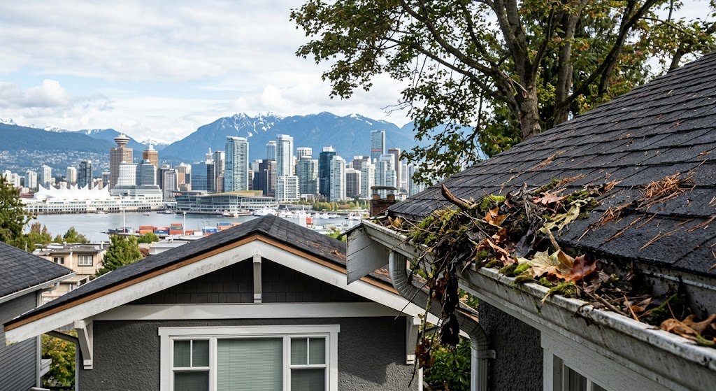 sample of full gutter in vancouver with vancouver in the background