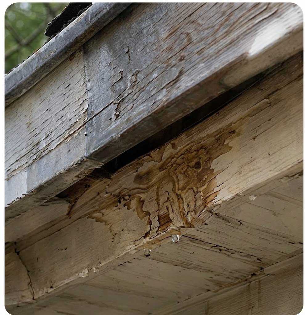 Water damaged fascia from hidden gutter leak