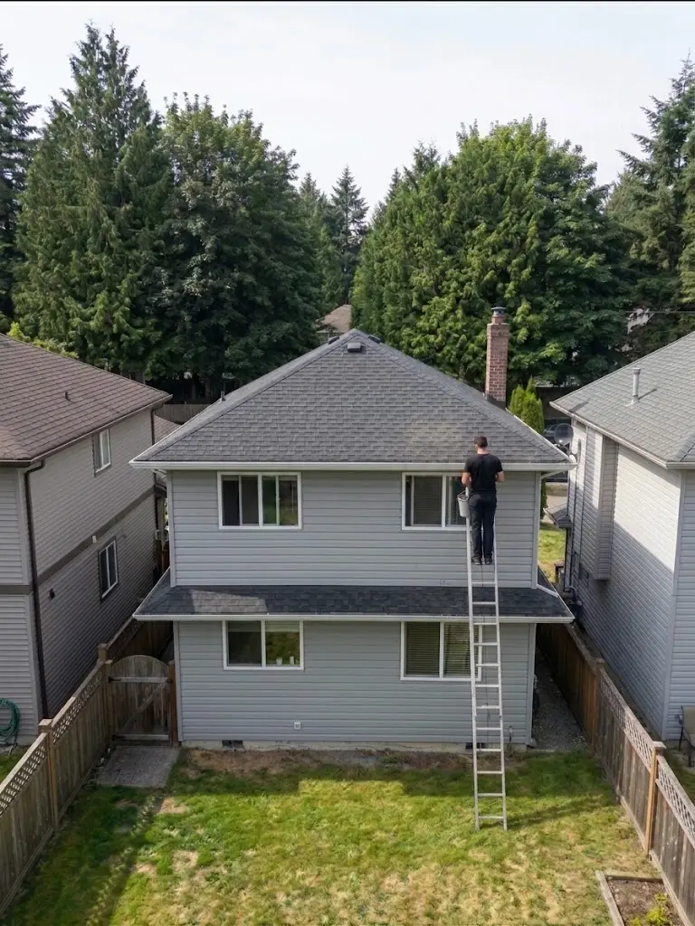 Quick Sidekick technician cleaning gutters in Burnaby