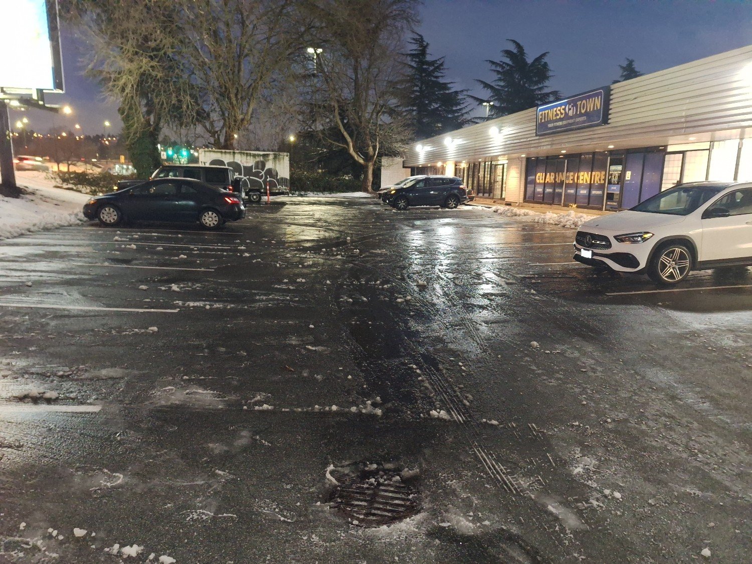Commercial parking area after snow removal in Vancouver