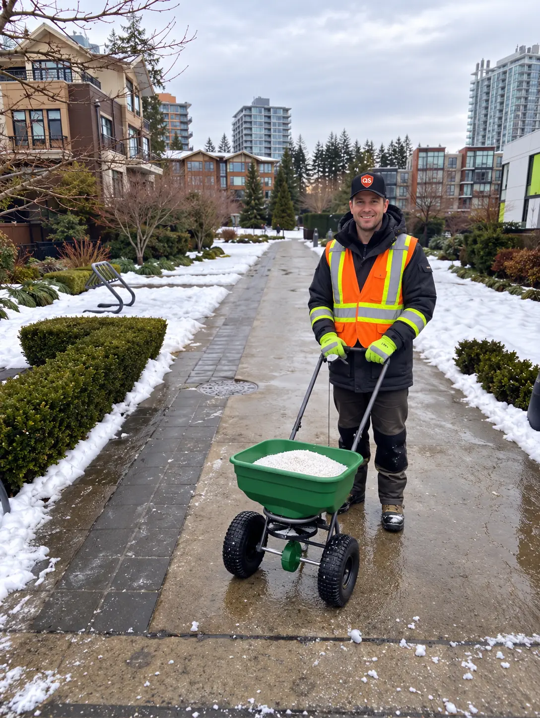Quick Sidekick salting and de-icing a property in Vancouver