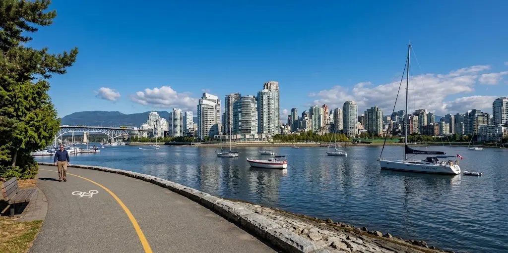 Vancouver waterfront skyline and surrounding mountains in British Columbia