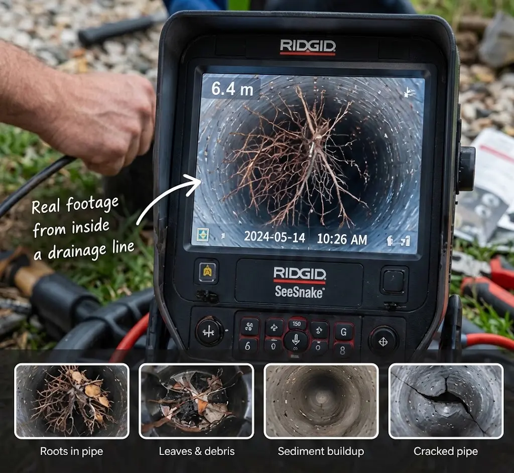 Camera inspection showing what can be found inside underground drainage lines