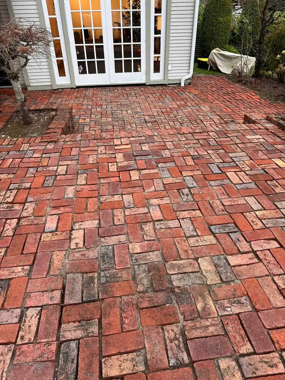 Brick patio after professional pressure washing