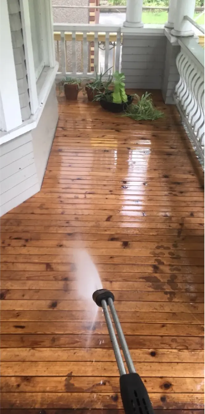 Wooden deck after professional pressure washing