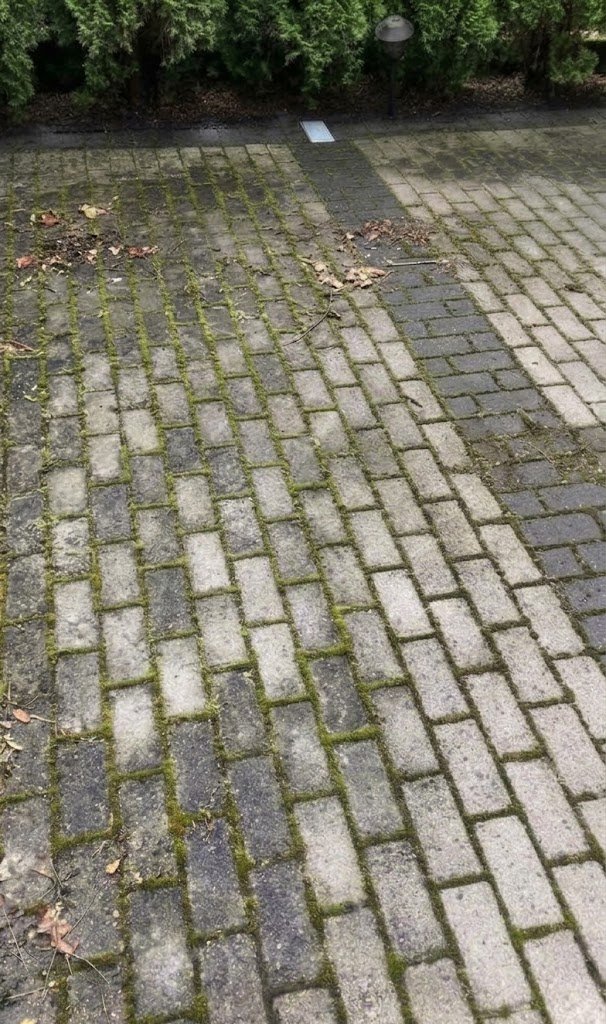 Paving stone driveway before pressure washing