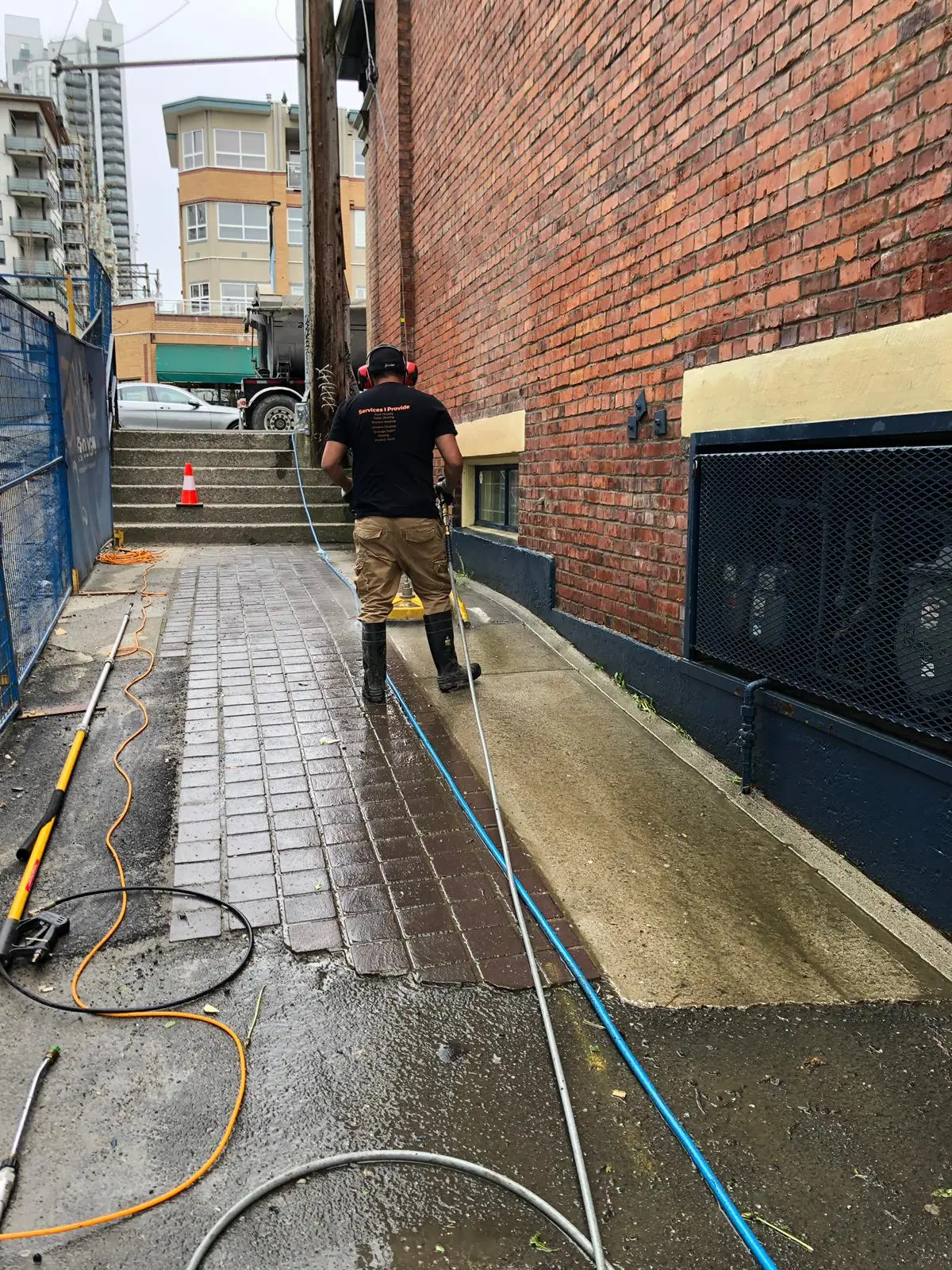 Commercial pressure washing by Quick Sidekick at a Vancouver business property