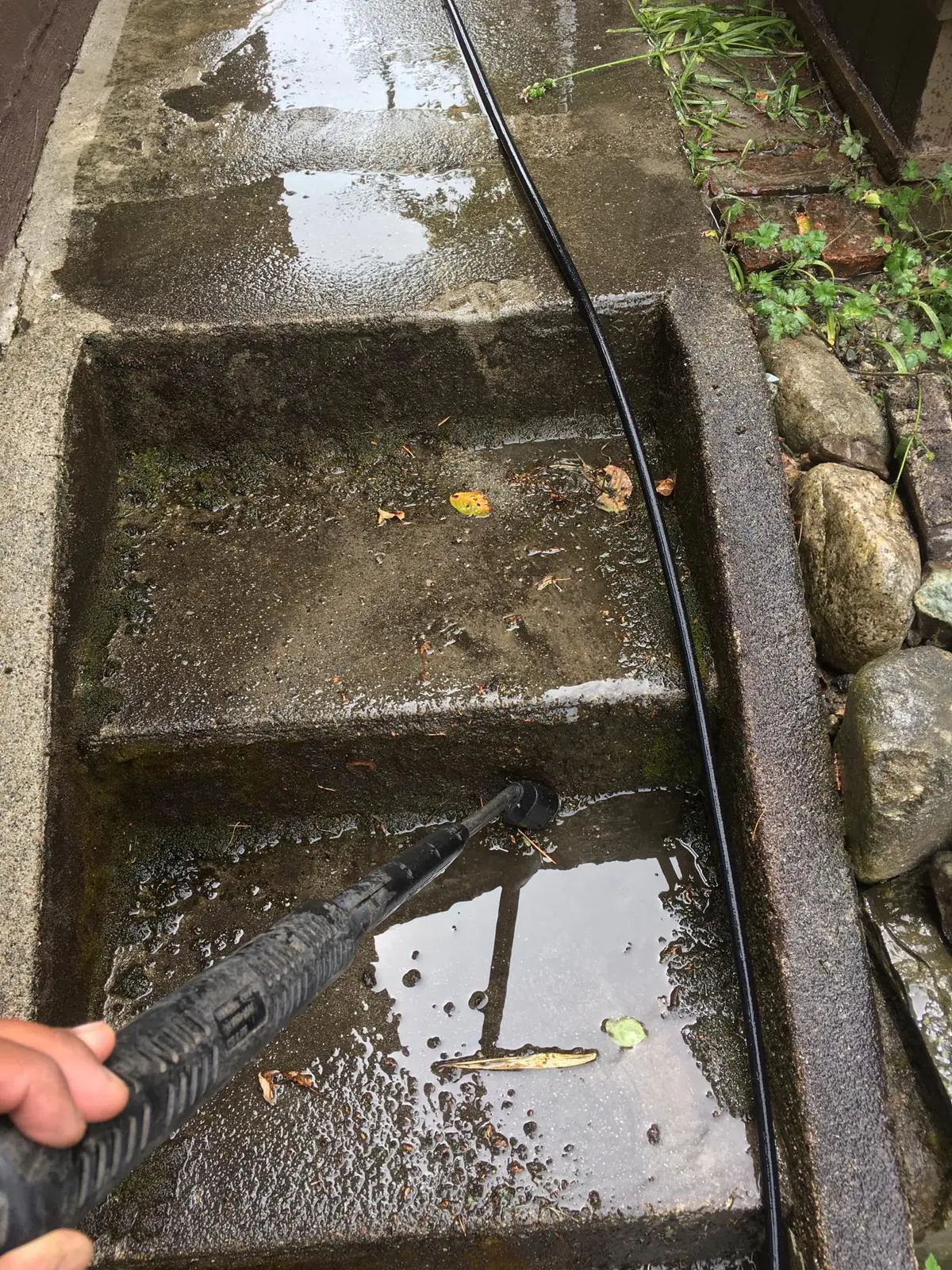 Dirty outdoor concrete before cleaning