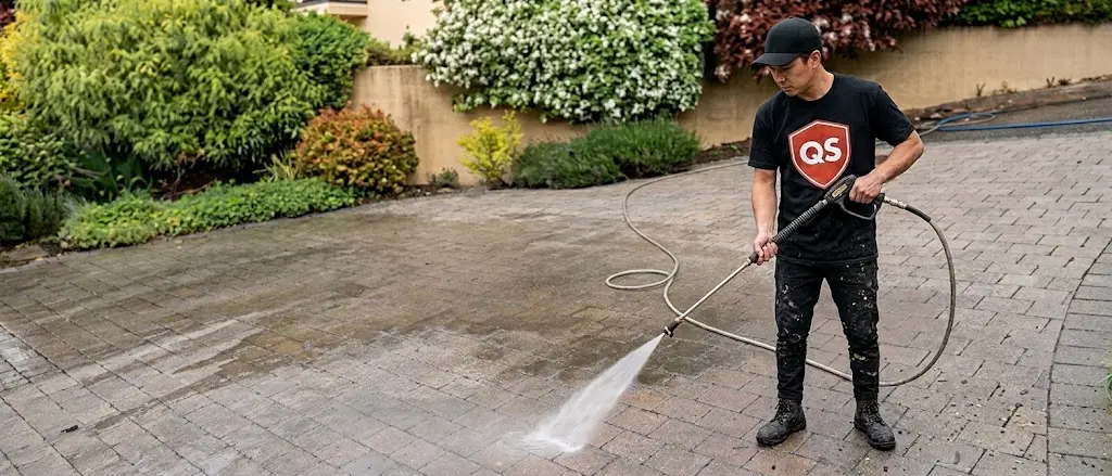 Clean residential driveway after professional pressure washing in Vancouver
