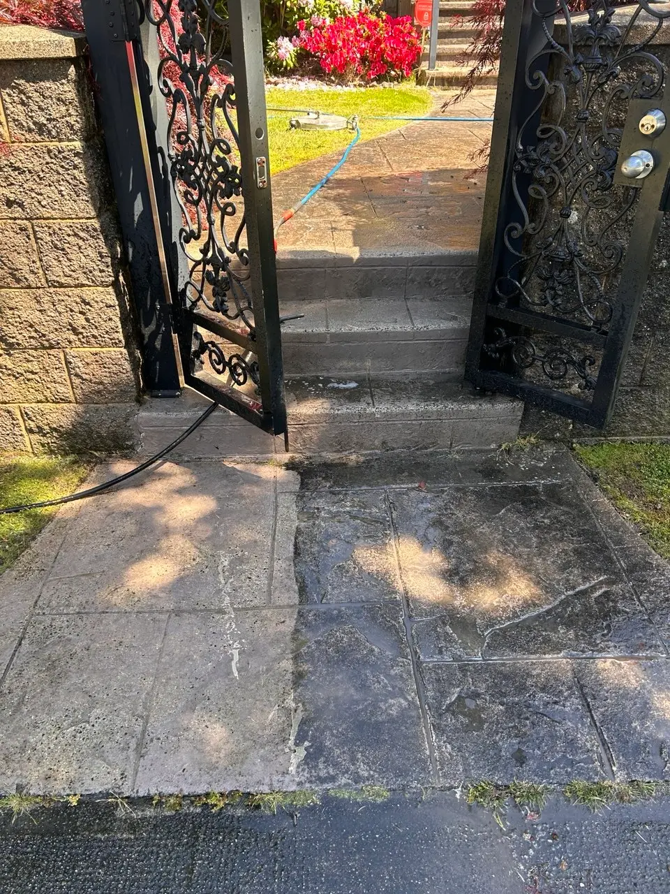 Decorative stamped concrete patio with patterned finish